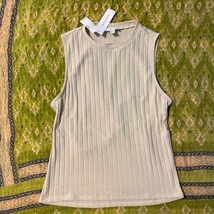 Topshop Cream Ribbed Tank Top
